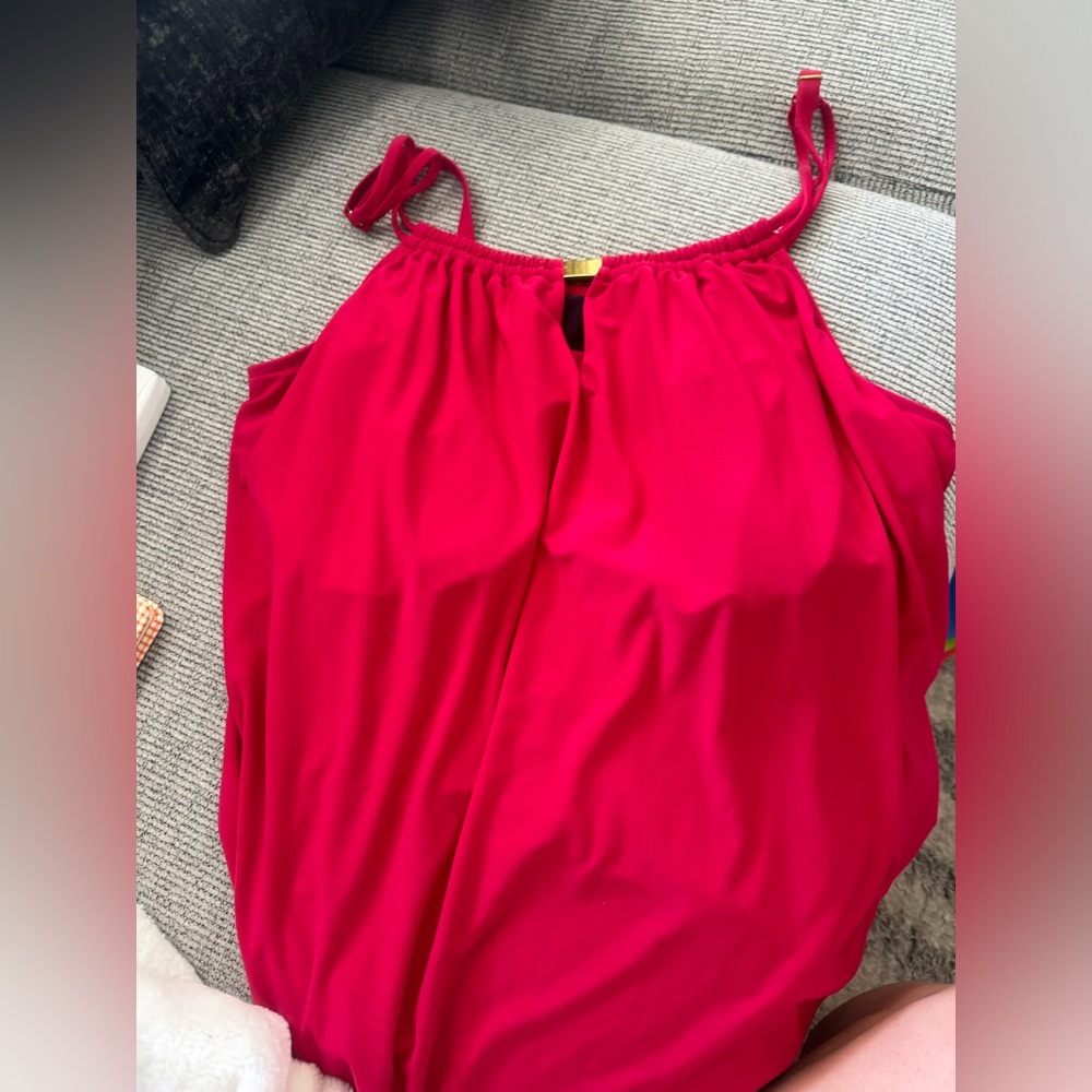 Aqua Green Red Tankini. 2x